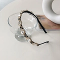 Baroque style thin headband with alternating clear crystals and black rhinestones on gold base - Bright White