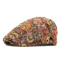Retro jacquard flat cap featuring colorful cartoon bear patterns and metal buckle - Cartoon Bear Jacquard / Pink