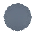 Faux leather floral placemat in deep blue with embossed pattern on white background - Faux Leather Vintage Embossed Round / Blue