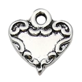 Vintage silver hollow heart pendant with embossed patterns for DIY jewelry making - Vintage Pattern Heart (11204)