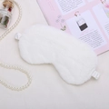 White faux fur sleep mask with silk elastic strap for soft and cozy comfort - Off-White