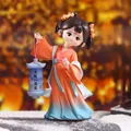 Ancient style girl figurine with blue lantern in orange and light blue Hanfu - Xi Shi with Moon Figurine