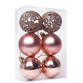 6-pack of rose gold Christmas balls with hollow glitter, matte and glossy finishes - Rose Gold (openwork)