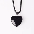 Collier minimaliste avec pendentif cœur noir poli et cordon en cuir tressé noir élégant - Collier (Avec corde noire) / Obsidienne