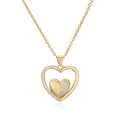 Gold-plated hollow heart pendant necklace with micro-paved zircons on a delicate chain - Overlapping Pave Heart