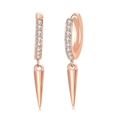 Detail of rose gold hoop earrings featuring micro-pave zircons and polished cone pendants - Rose Gold Spike