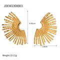 Modische goldene Edelstahl-Sonnenblumenohrringe mit radialer Textur auf weißem Grund - Radiales Fächer-Textur-Stil (JDEW2308003)