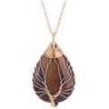 Handmade life tree necklace featuring a brown tiger eye gemstone in a golden wire wrap - Tiger's Eye Gold