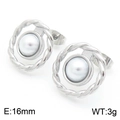 Silver woven texture stud earrings with central pearl inlay, 16mm diameter size - 16mm / Style G Steel Color