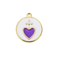 Detailed close-up of a round gold pendant with white enamel and a purple heart motif - White Base Purple Heart