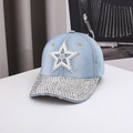 Gorra de béisbol de mezclilla con estrella de perlas y visera de strass - Azul claro