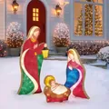Lighted Christmas nativity holy family metal garden stakes with colorful LED lights for yard - 30cm / Style E Glowing
