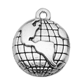Antique silver globe charm pendant with embossed continents for jewelry making - Earth Map