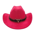 Ethnischer rosaroter Cowboyhut mit geflochtenem Band und silbernem Stierkopf - Fuchsia