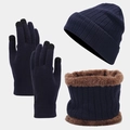 Set invernale da 3 pezzi con cappello blu scuro, scaldacollo e guanti touch screen - Blu navy