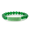 Naturgrünes Achat-Armband mit einem glatten, rechteckigen Brückenstein-Mittelstück - Elastischer Perlenstil / Grüner Jade (CB00401)