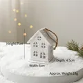 White snowy wooden house Christmas hanging ornament with jute rope 7cm height - Small