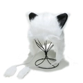 Bonnet peluche blanc avec oreilles de chat noires et pompons pour rester au chaud - M(56-58cm) / Noir et Blanc
