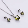 Elegant silver necklace and earrings set with heart-shaped green zircon gemstones - Olive Green Heart Jewelry Set