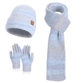 Set invernale da donna 3 pezzi con cappello sciarpa e guanti touch screen in blu e grigio - Set da 3 pezzi / Verde