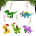5-pack Christmas Dinosaur DIY Diamond Painting Keychains with acrylic kits - QC059 (5-Piece Set) Single-Sided