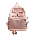 Sac à dos rose minimaliste pour filles avec poche cœur et grande capacité de rangement - Rose
