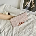 Pink striped long zipper wallet with white texture in a stylish quilted fashion style - Pink