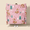 Close-up of soft pink flannel blanket with Christmas deer and candy cane prints - Style 24 (Christmas Pink Deer)