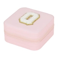 Pink travel jewelry box featuring a white velvet letter Q with gold sequins and zipper - Letter Q (No Mirror) (FS61) / 10x10x5cm