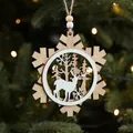 Wooden snowflake ornament with reindeer forest cutout and jute rope for Christmas tree - Natural Wood Snowflake Style