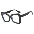 Polished black oversized cat-eye blue light blocking glasses shown from a 45-degree angle - Sand Black / Clear Lens