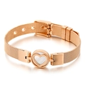 Roségoldenes Mesh-Armband mit Herz-Anhänger aus weißer Muschel und verstellbarer Schnalle - Perlmutt Herz Stil (KB108621-K)