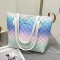 Quilted pastel gradient tote bag with slim white shoulder straps and Sunnyside logo - Royal Blue (Rhombus Pattern)