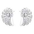 Dettaglio di orecchini a ventaglio argento con texture a onde e zirconi lucidi - Stile Ala in Platino (VE1535)
