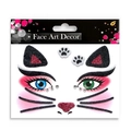 Glitter cat face art sticker set with pink ears and rhinestone details for Halloween - Cat Face Art Decoration Stickers