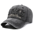Vintage-Baseballkappe in verwaschenem Dunkelgrau mit NYC-Stickerei und gebogenem Schirm - Verstellbar / Schwarz