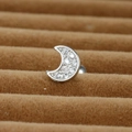 Silver crescent moon stud earring with pave-set cubic zirconia and ball back screw - Silver (Pave Crescent Style Y20412-8)