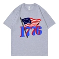 Unisex grey cotton T-shirt featuring a vintage 1776 Betsy Ross flag graphic print - Grey 317
