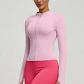 Women's slim fit yoga jacket in light pink with thumbholes and high-elastic fabric - S / Pink Diamond