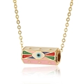 Macro shot of gold cylinder pendant with colorful evil eye enamel and embossed stars - Gold-Evil Eye/Star/Multicolor