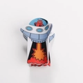 Pince à cheveux alien dans un ovni bleu avec motif flamme rouge sur fond blanc - Alien Cyclope Rouge (D1-4-2)