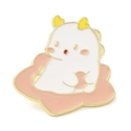 Cute white cartoon enamel brooch with pink cloud base and golden metallic outline - Cute Heart Horn Creature