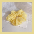 Elastic plush yellow scrunchie made of textured seersucker fabric for women - 1043G Yellow Puff Chiffon Bubble Texture