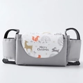 Gray stroller organizer bag with a festive Merry Christmas fox and deer print flap - Light Grey Deer