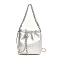 Silberne Metallic-Beuteltasche aus Leder mit goldener Kette und AMR AMR Logo - Silber