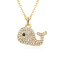 Fashionable gold whale pendant necklace with shimmering white crystals and black stone eye - Gold Whale Shape (D573)