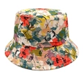 Close-up of floral bucket hat with dense stitching detail and artistic summer print - M (56-58cm) / Warm Red Green and Yellow Art Graffiti Style (3#)