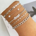 Set de 5 bracelets chaînes vintage argentées avec pendentif Angel et perles - HS596-17 Argent Angel Pendentif Ensemble 5pcs