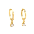 Minimalist S925 silver gold plated hoop earrings with round cut cubic zirconia drops - Gold (White Zirconia)