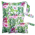 Three sizes of waterproof wet bags with tropical flower print and snap handles - BF127 Tropical Rainforest